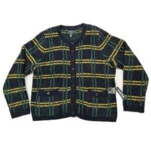 ModCloth Plaid Boucle Cardigan Sweater Retro Knit Navy Button Front Sz 1X New